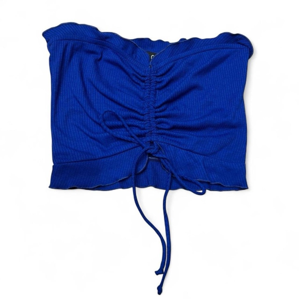 Royal Blue Ruched Strapless Crop Top